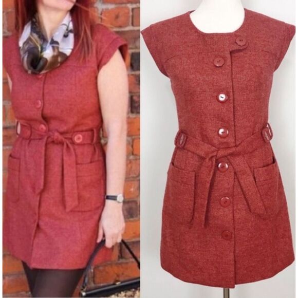 Anthropologie Tabitha Blustery Days Vest Dress Jacket in Rust Size 2 - Picture 9 of 9